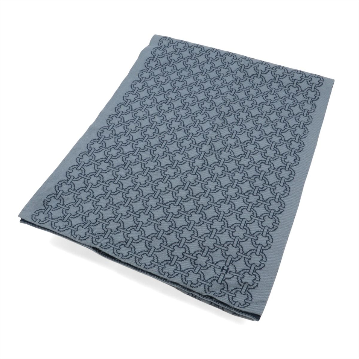 【中古】エルメス マフラー カシミヤ×シルク ブルー×ライトブルー