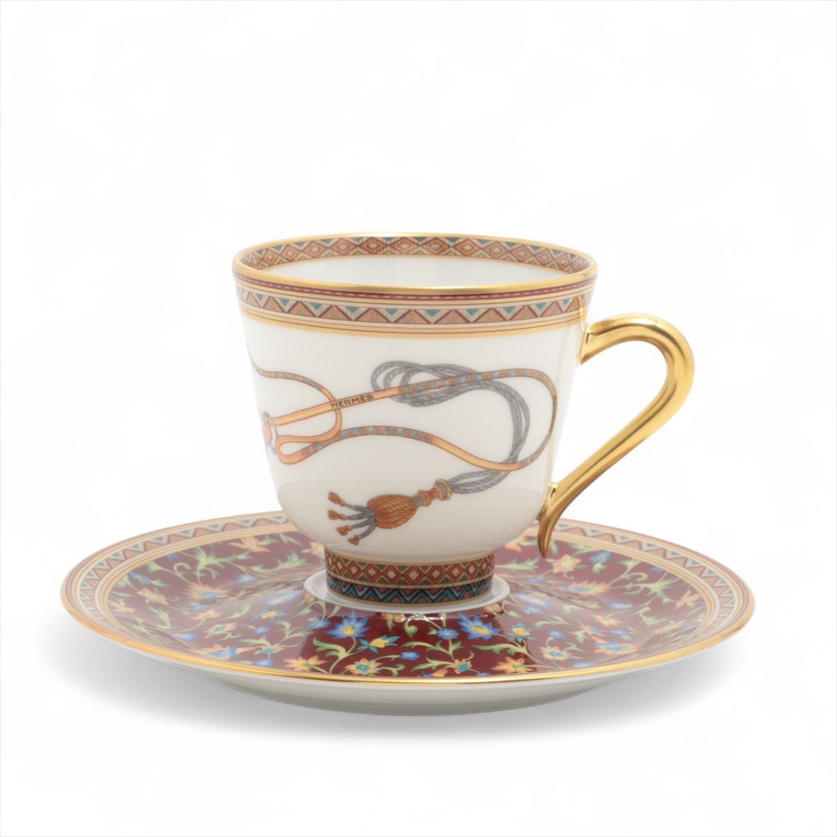 【中古】エルメス シュバルドリアン カップ&ソーサー 陶器 ホワイト×ブラウン 1客 底印「絵画」|ALLU 店