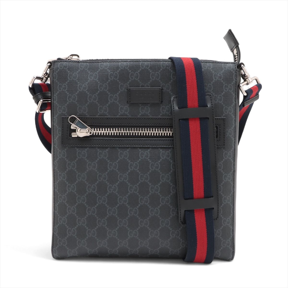 【中古】グッチ GGスプリーム PVCxレザー ショルダーバッグ ブラック 474137