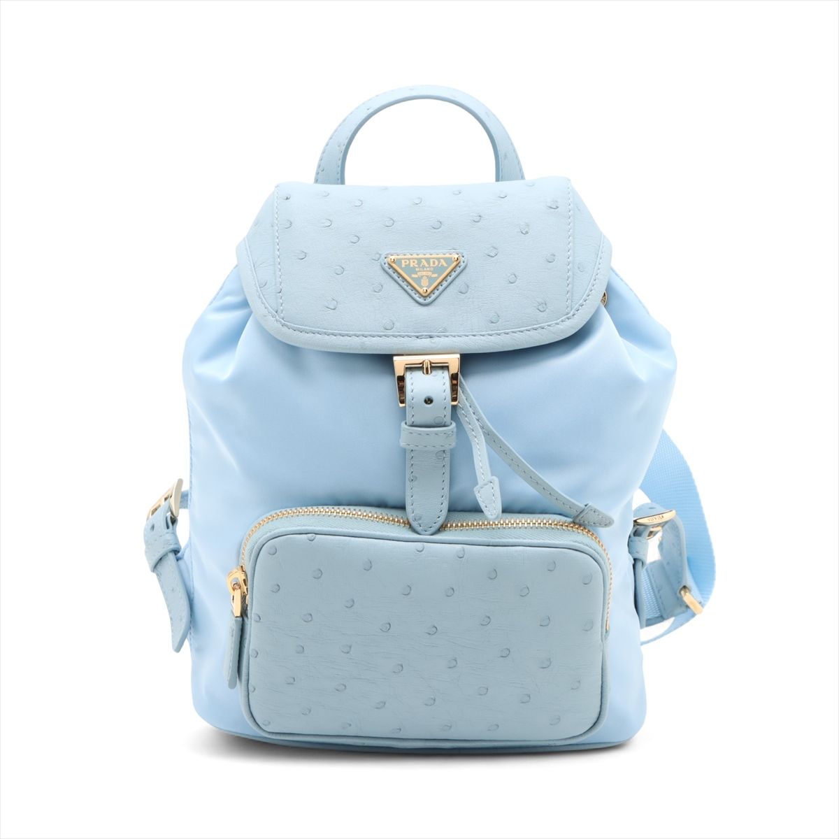 【中古】プラダ テスート ナイロンxオーストリッチ バックパック/リュック ブルー