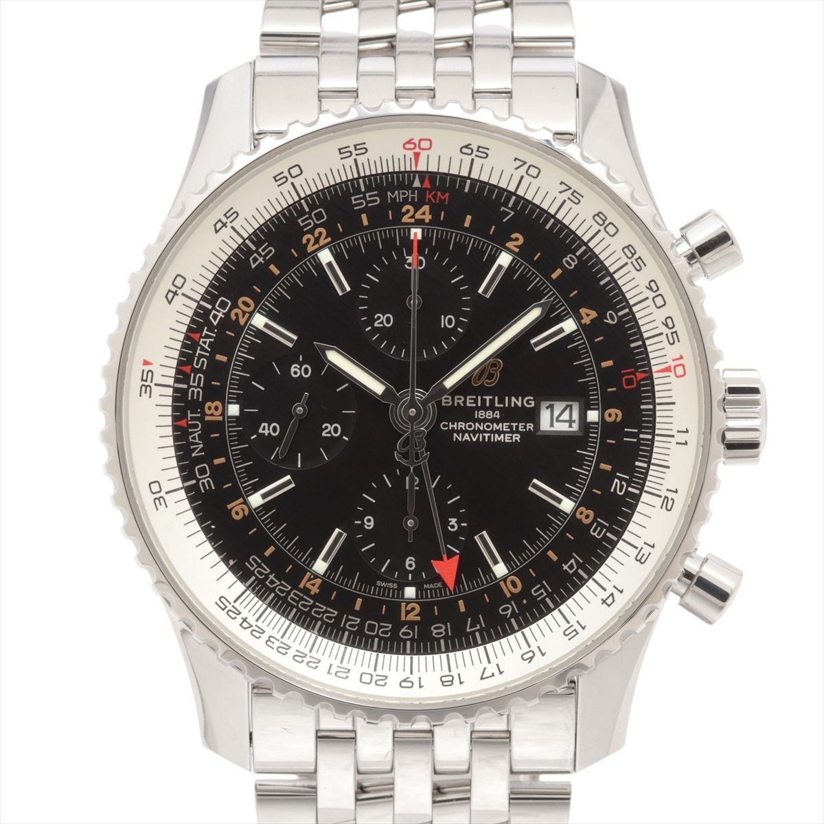 【中古】ブライトリング ナビタイマー1 クロノグラフ GMT A24322121B2A1 SS SS AT ブラック文字盤