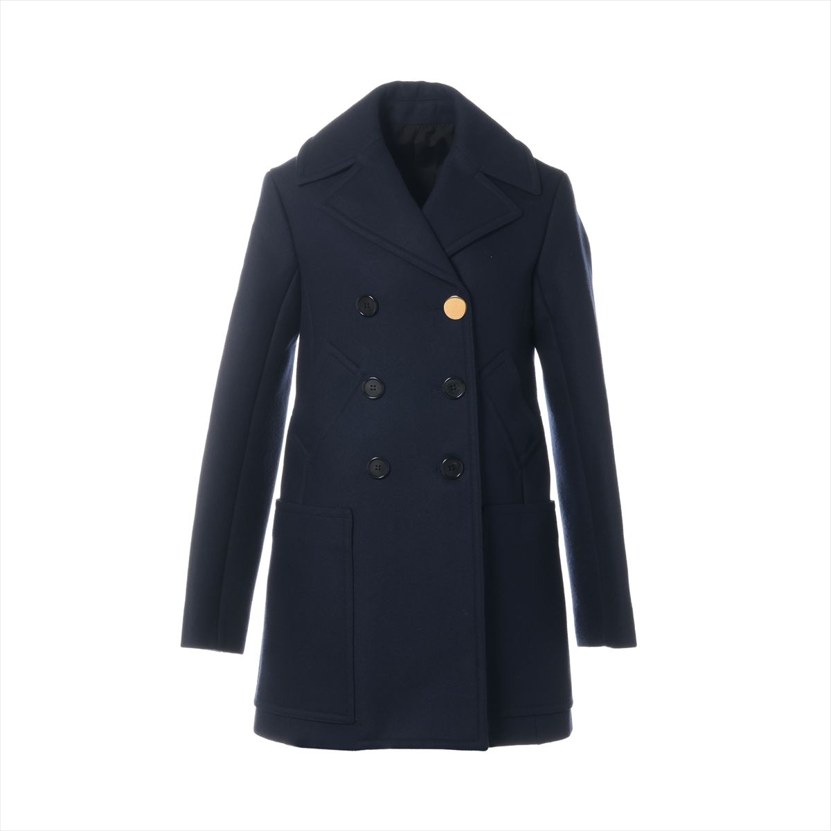 【中古】セリーヌ フィービー期 ウール ピーコート 38 レディース ネイビー 2 8N99/4154