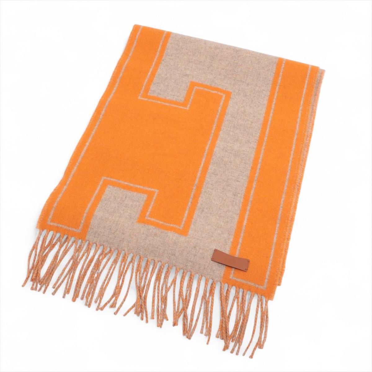 【中古】エルメス クレ ドゥ H マフラー カシミヤ ベージュ シネ×オレンジ 49,213円