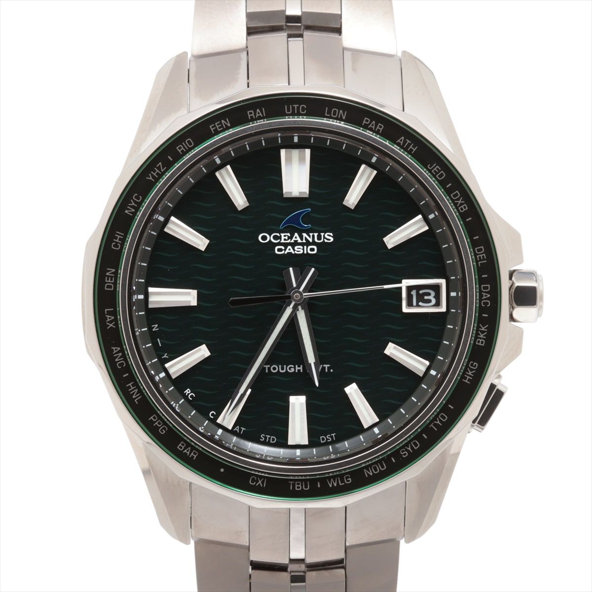 【中古】カシオ オシアナス マンタ OCW-S400-3AJF TI TI ソーラー グリーン文字盤