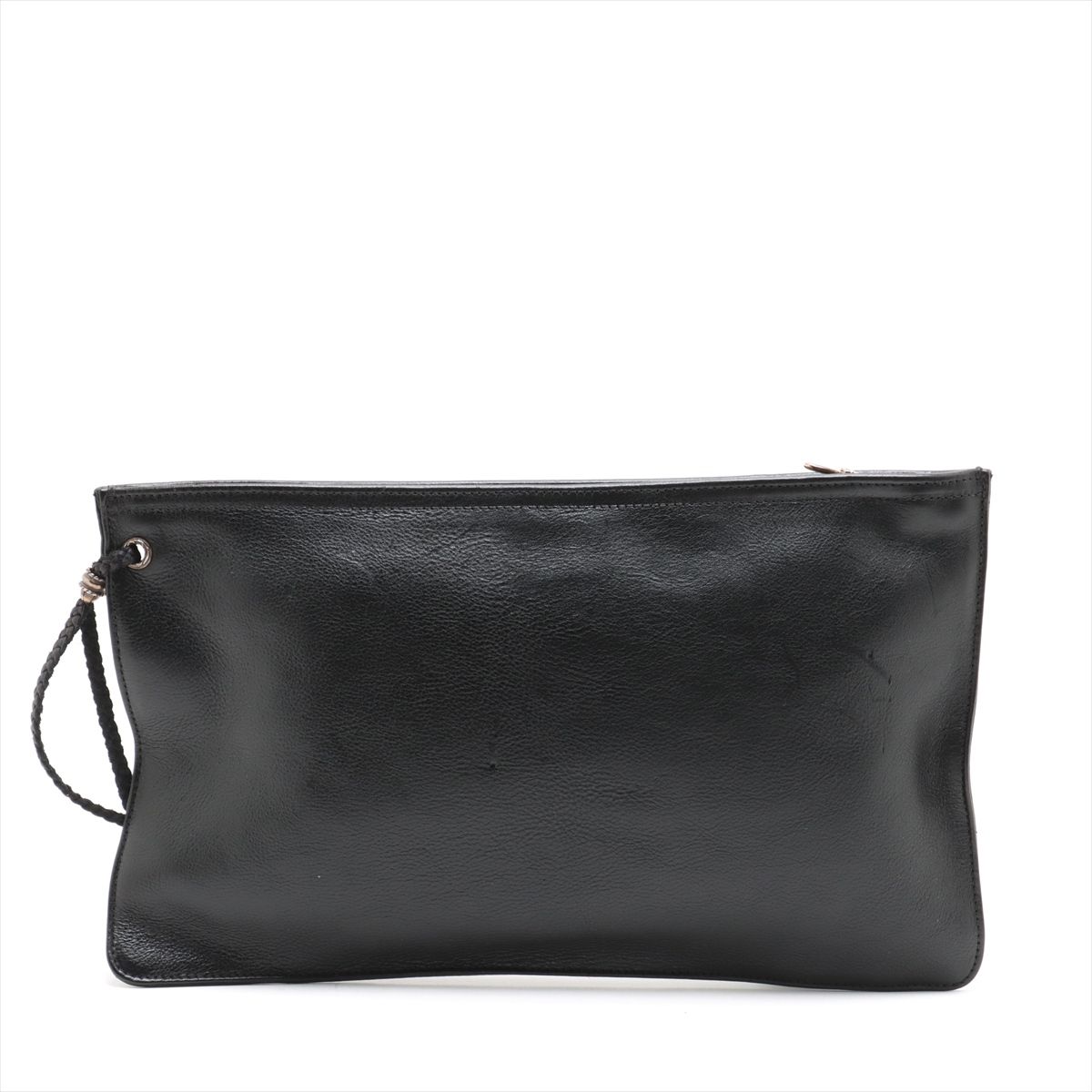 【中古】クロムハーツ クラッチバッグ レザー ブラック×シルバー FLAT MED PLAIN ストラップ付