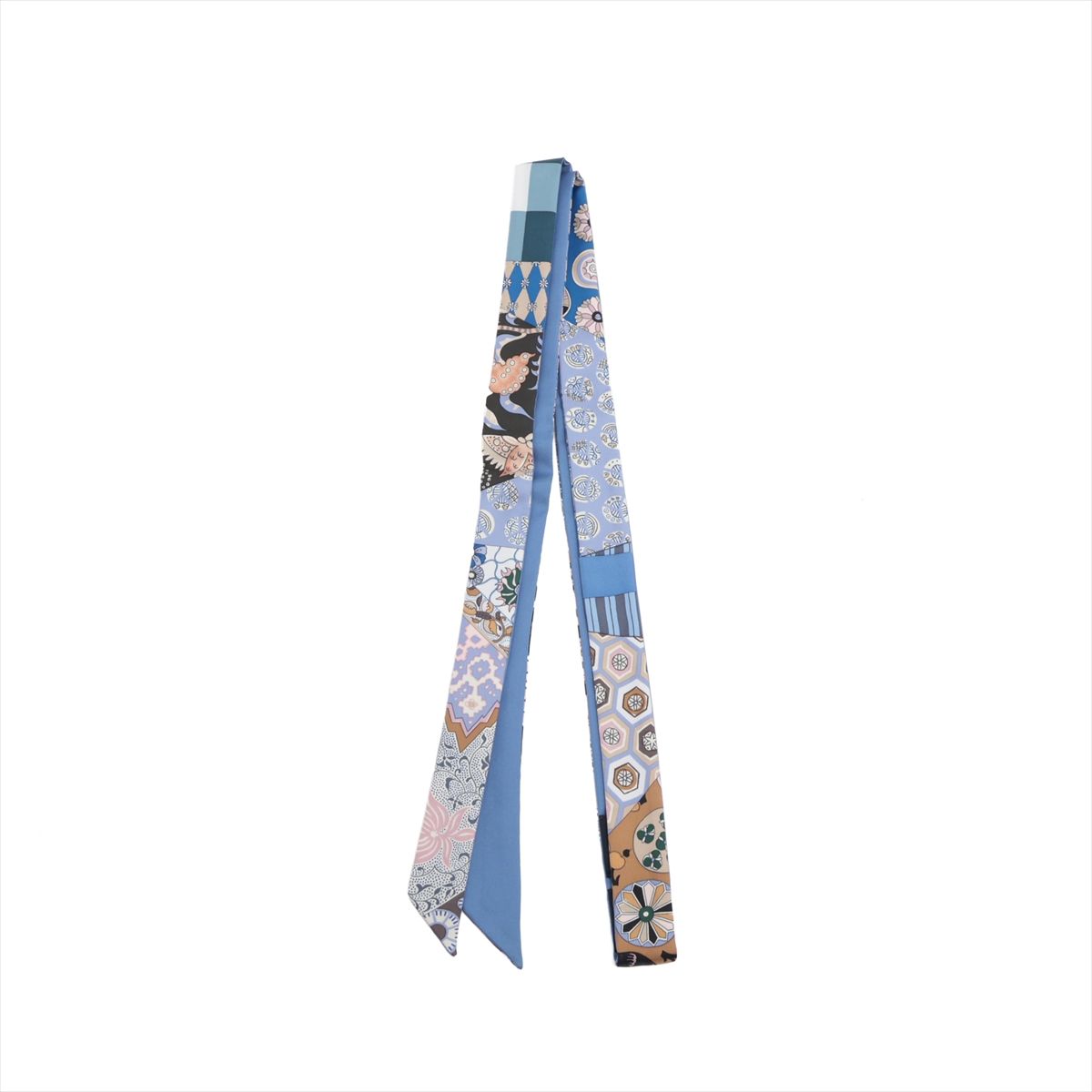 【中古】エルメス ツイロン スカーフ シルク ブルー ロングツイリー