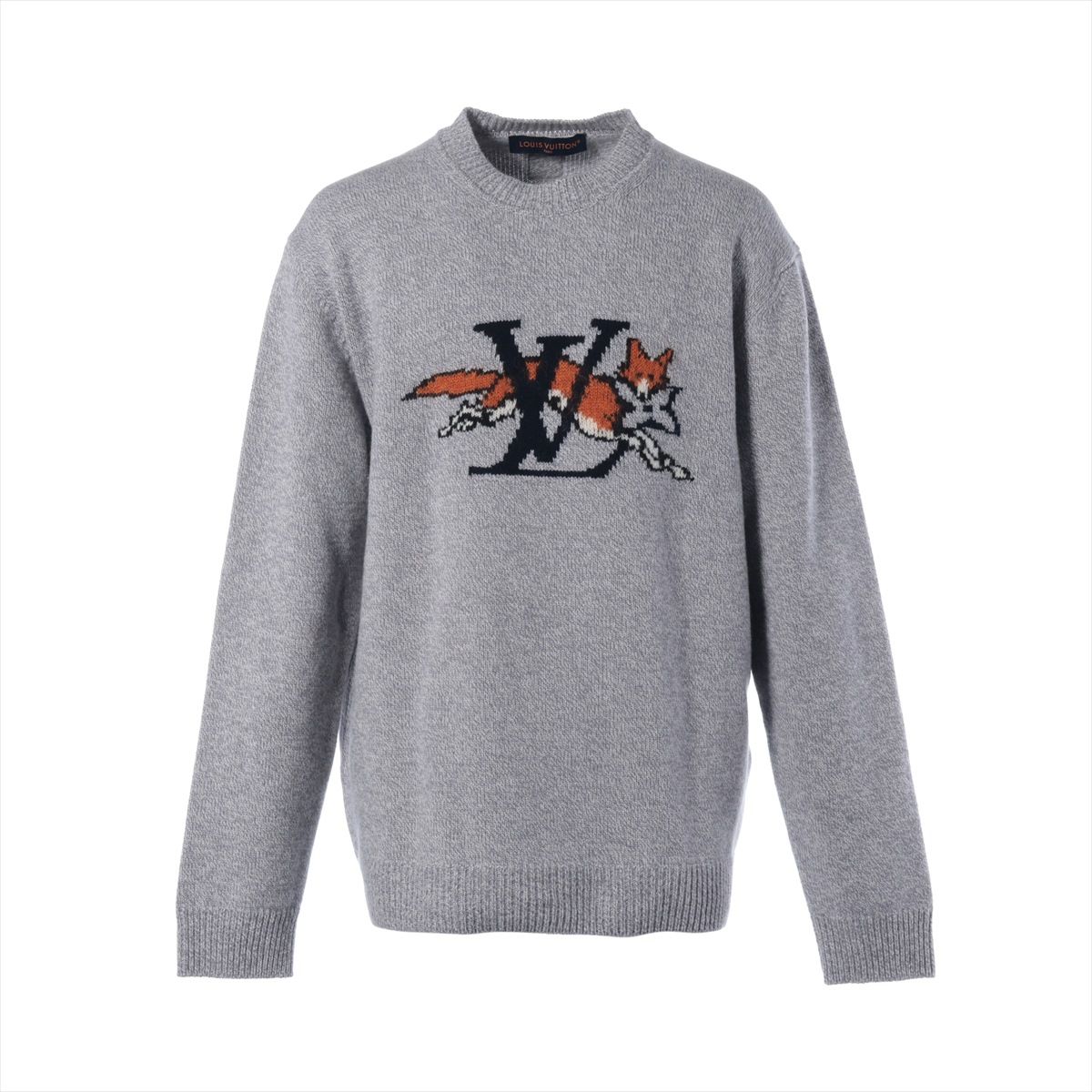 【中古】ヴィトン 26SS 羊毛×ナイロン×カシミール 編み物 XXＬ メンズ 薄墨色  RM261MM チャンキーウールカシミヤクルーネック 稲荷