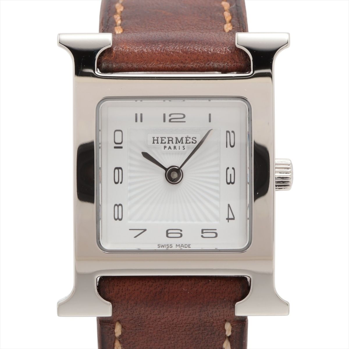 【中古】エルメス Hウォッチ HH1.210 SS SS×革 QZ シルバー文字盤