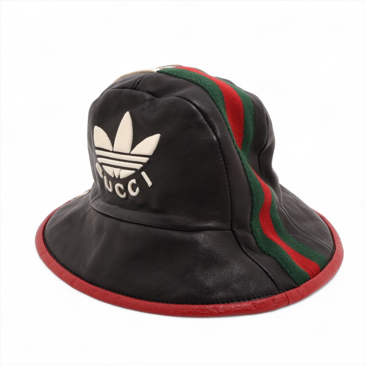 【中古】グッチ×アディダス ロゴ バケットハット M ウール×アクリル×ポリエステル ブラック 724629