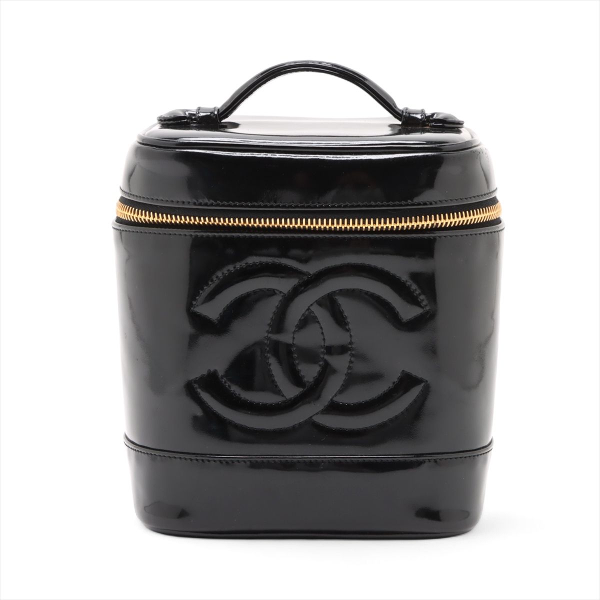 【中古】シャネル ココマーク 専売特許なめし革 バニティバッグ 黒いこと ゴールド金具 4番台 A01998