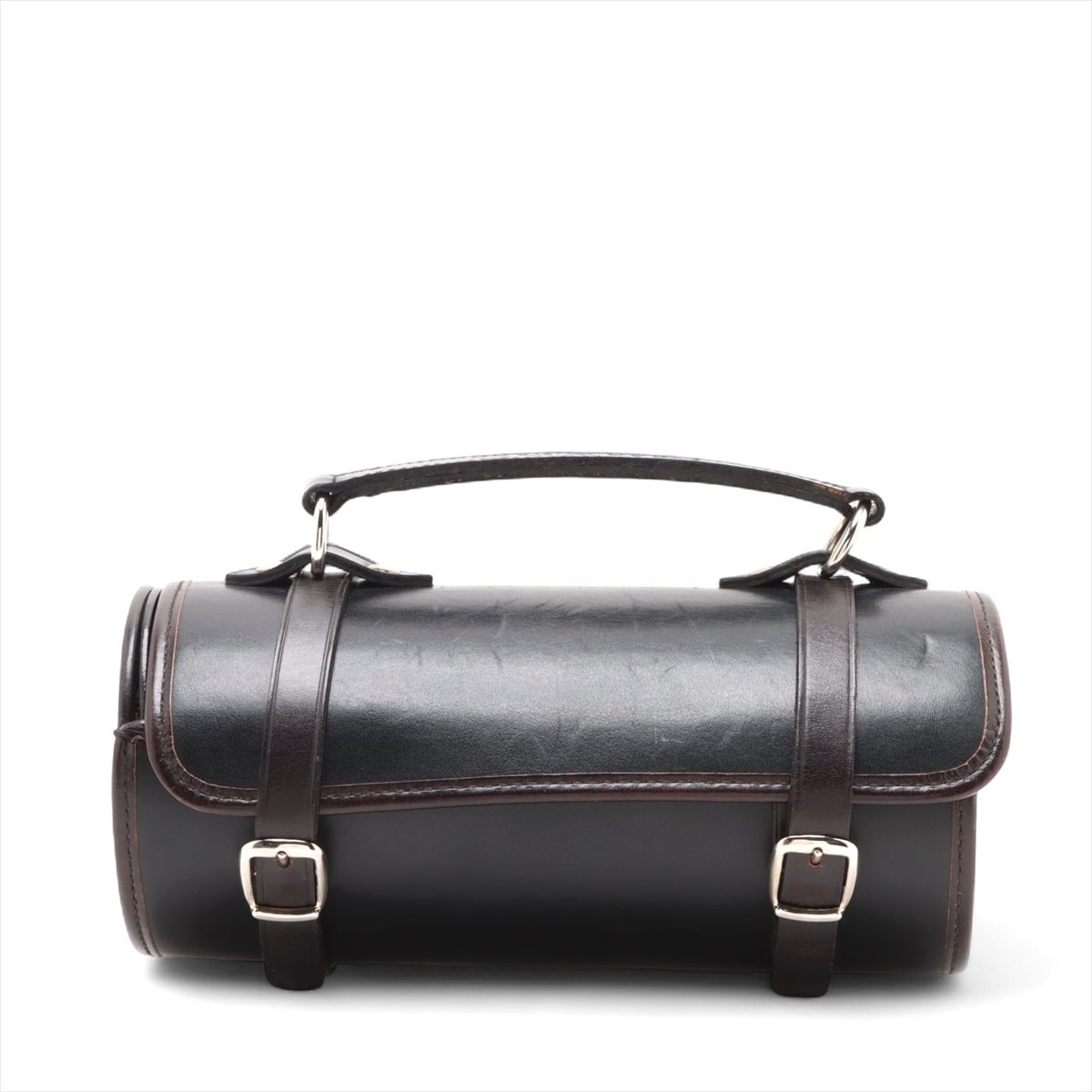 【中古】シャネル ロゴ レザー ハンドバッグ ブラックxブラウン シルバー金具 5番台