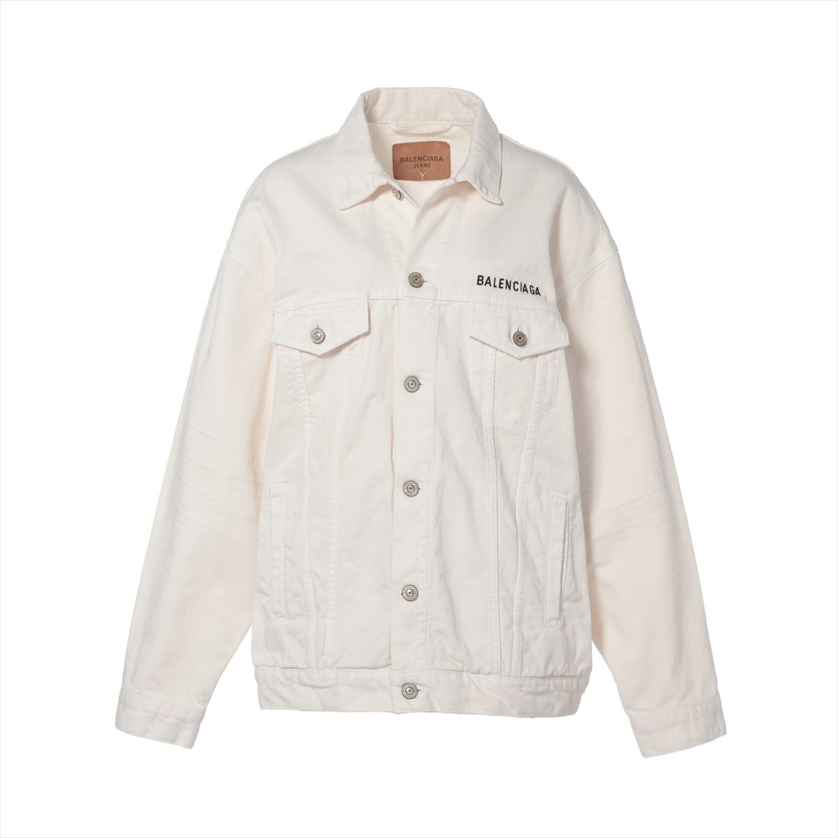 【中古】バレンシアガ 24年 綿織物 ジーンズ上衣 34 ユニ一発やる 白いこと  823408 ロゴタイプ刺しゅう 不都合産業