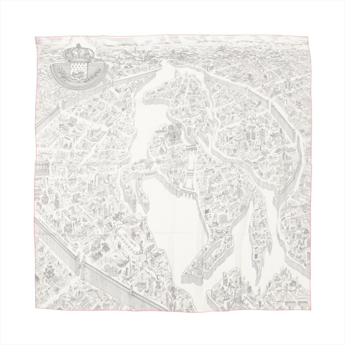 【中古】エルメス カレジェアン La Nouvelle Cite Cavaliere スカーフ カシミヤ×シルク ホワイト×グレー×ピンク