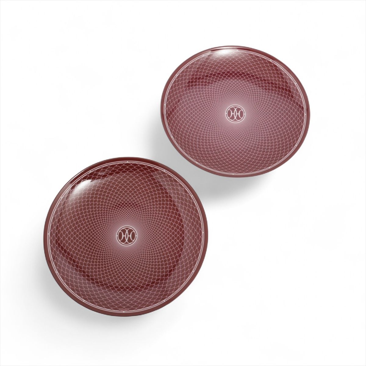 【中古】エルメス Hデコ ペアプレート 陶器 ボルドー 底印「メダル アヒル」