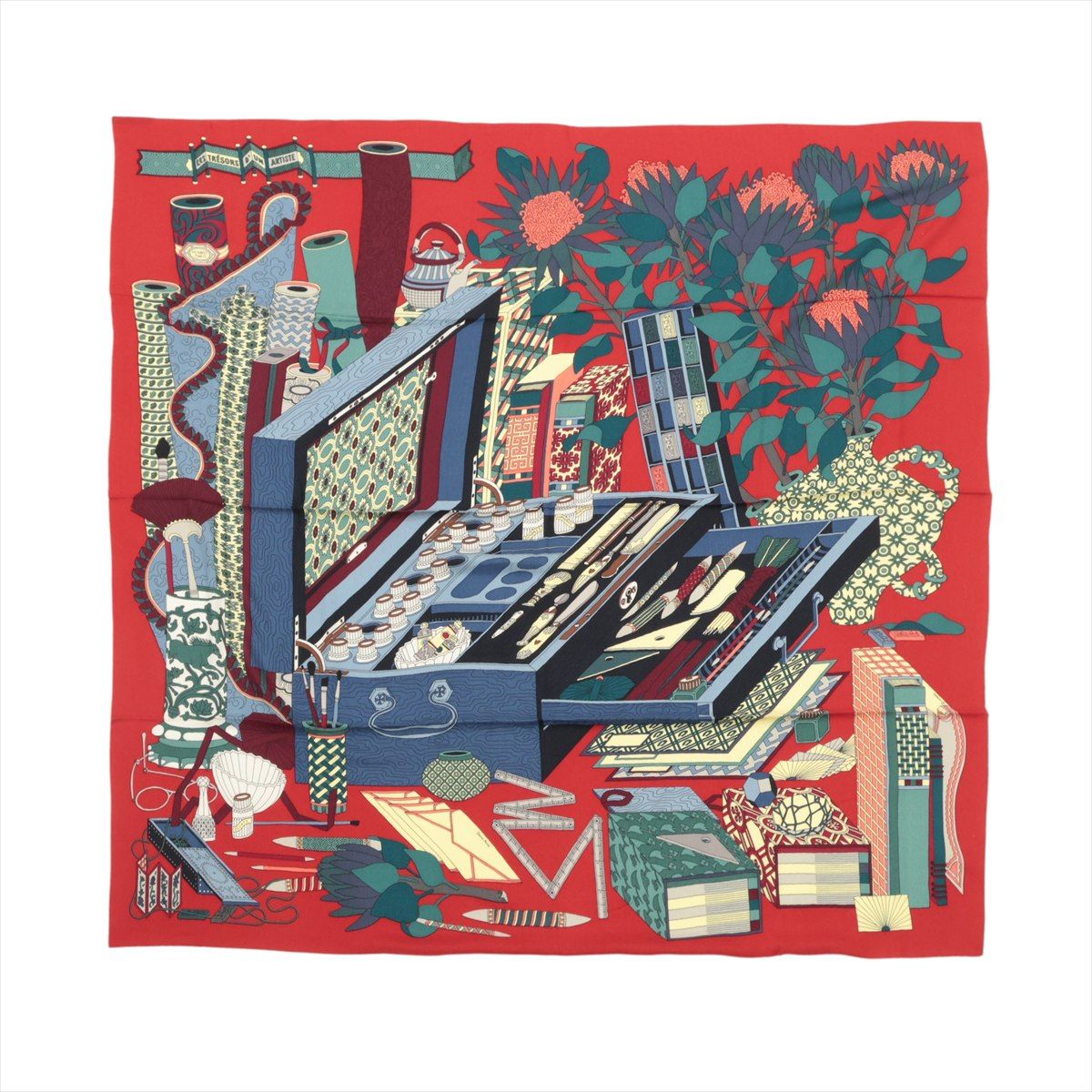 【中古】エルメス カレジェアン Les Tresors d’un Artiste あるペンキ屋の九鼎大呂 袈裟 カシミール×絹地 赤いこと×マルチ色合い