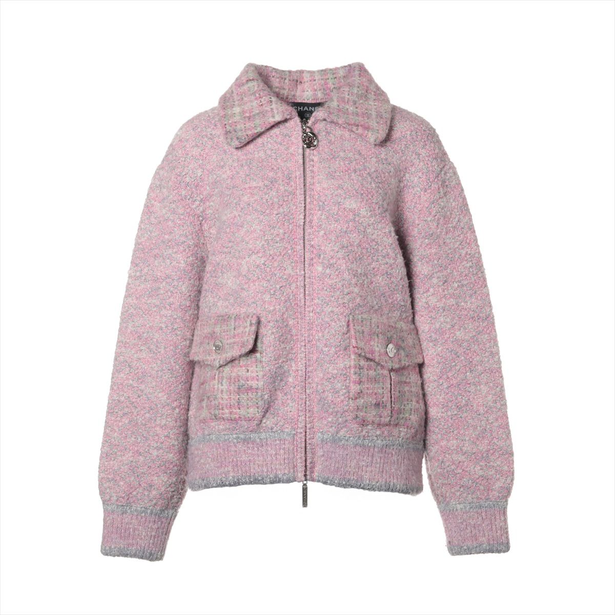 【中古】シャネル ココボタン 25/26AW 羊毛×絹地×アルパカ 編み物上衣 38 レディース サクラ色  P80234K11629