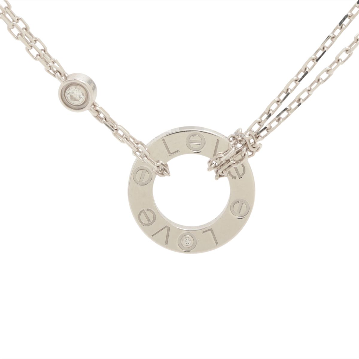 【中古】カルティエ ラブサークル 2P ダイヤ ネックレス 750(WG) 6.9g