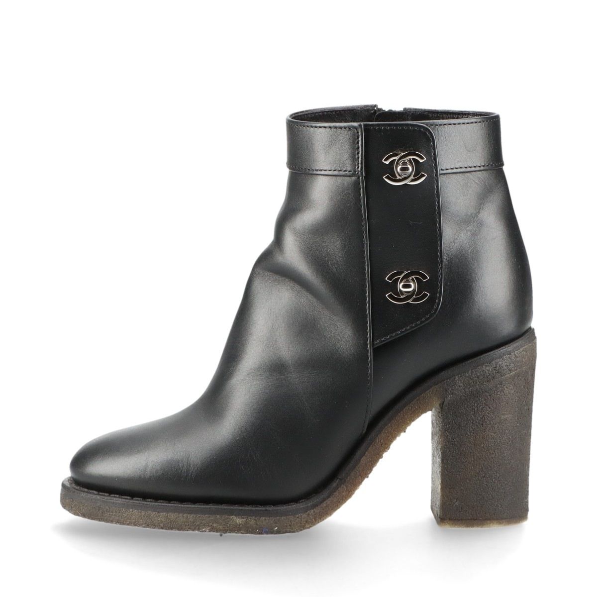 【中古】シャネル ココマーク 曲がること鍵を掛ける なめし革 遊撃手ブーツ 37.5C レディース 黒いこと G31285 その他-靴