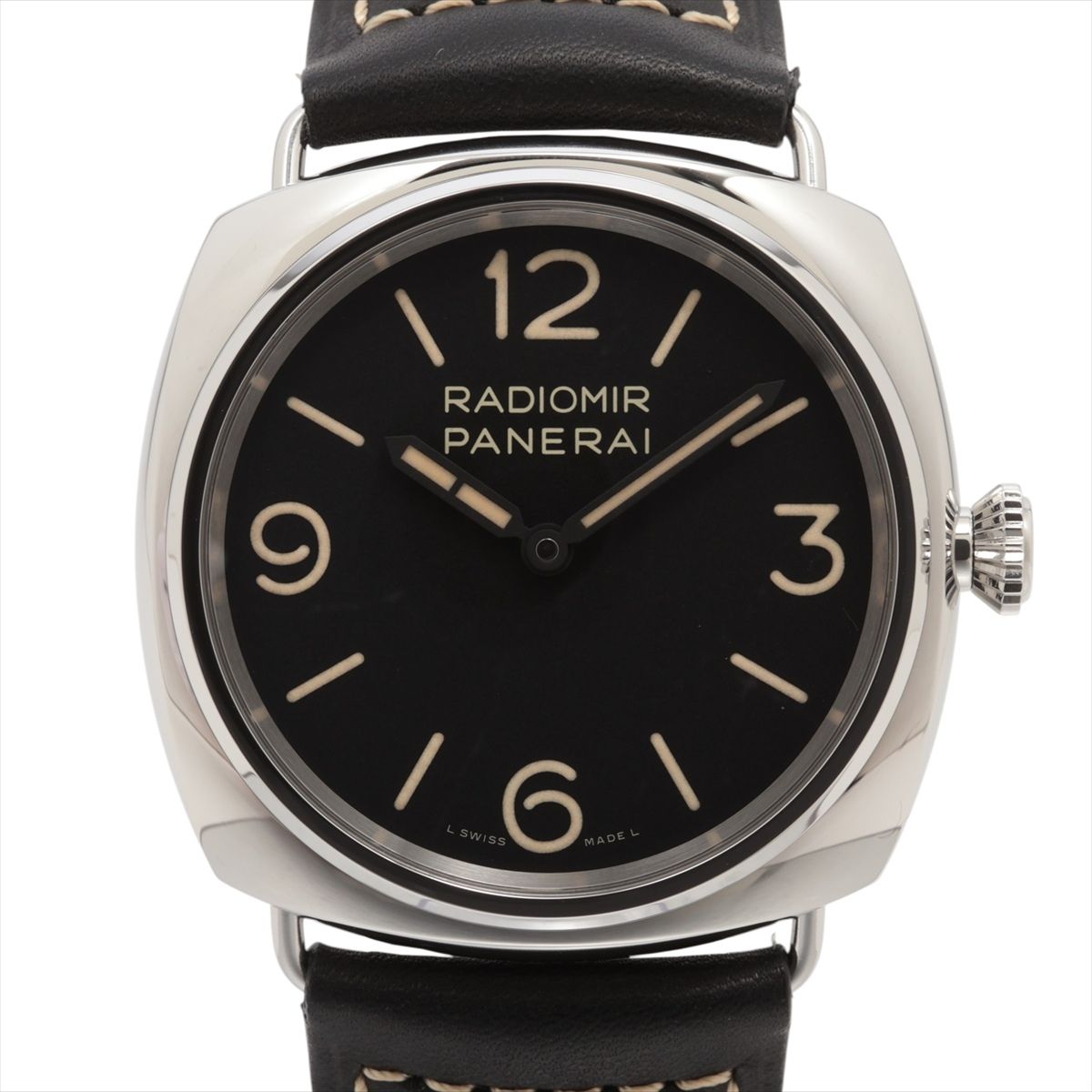 【中古】パネライ ラジオミール オフィチーネ PAM01382 SS SS×革 手巻き ブラック文字盤