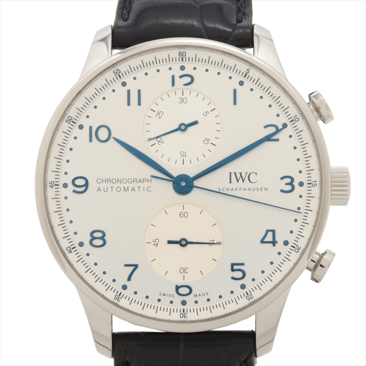 【中古】IWC ポルトギーゼ クロノグラフ IW371605 SS SS×革 AT シルバー文字盤