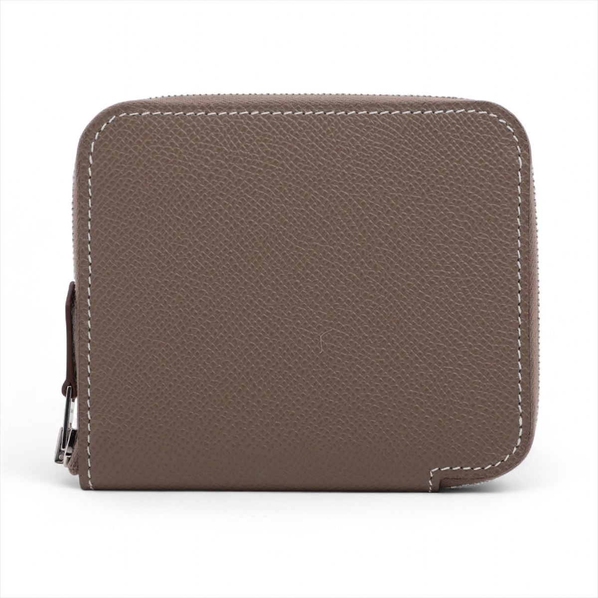 【中古】エルメス アザップコンパクト シルクイン ヴォーエプソン コンパクトウォレット エトゥープ シルバー金具 K:2025年