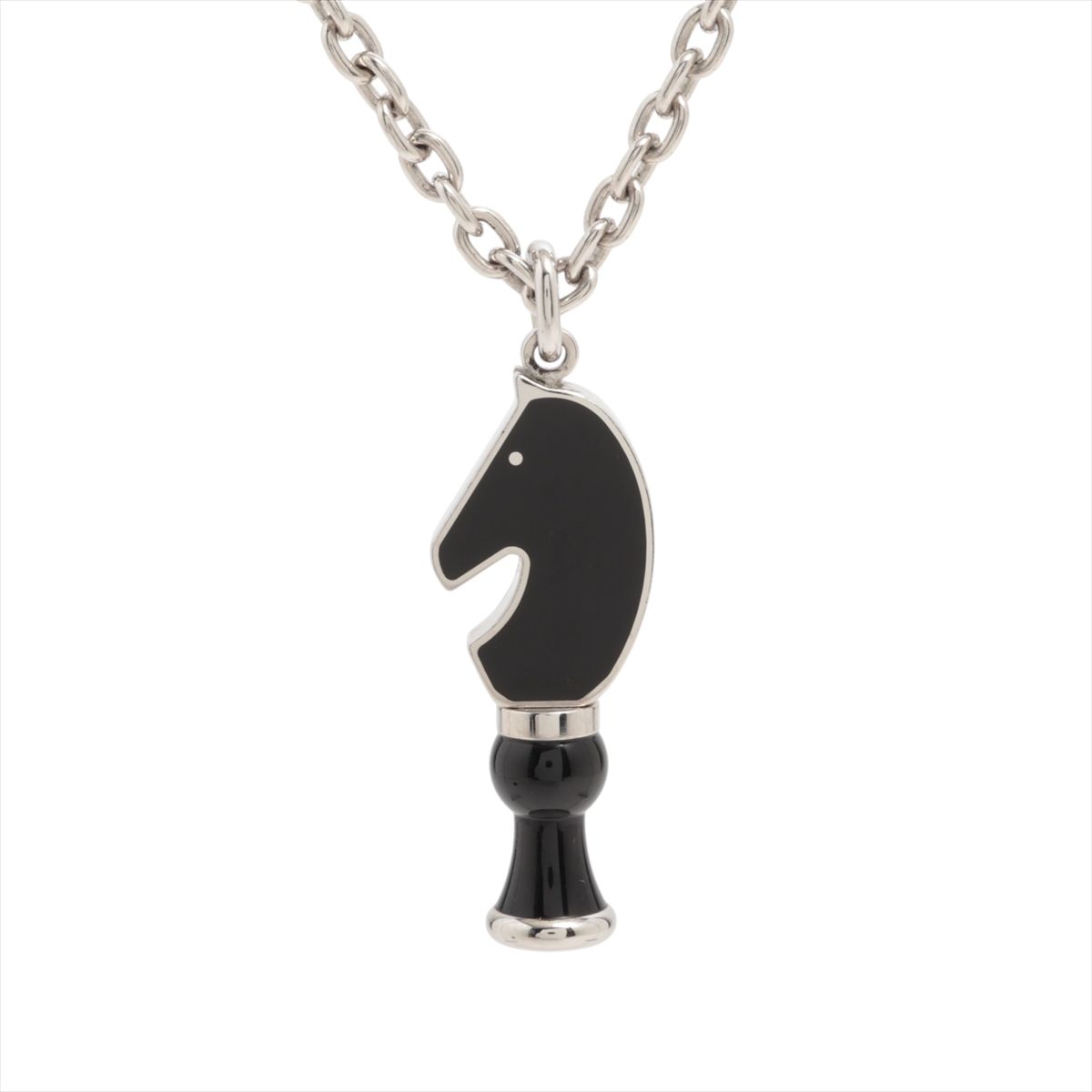【中古】エルメス カヴァリエ 首飾り GP しろがね色×黒いこと