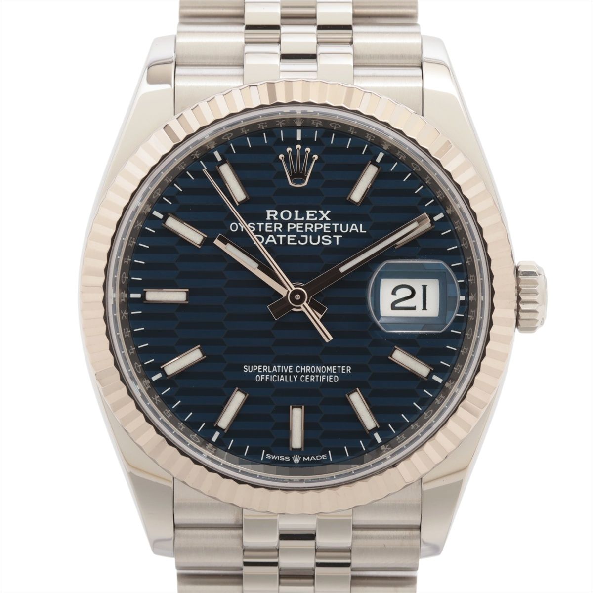 【中古】ロレックス デイトジャスト36 126234 SS×WG SS AT ブルーフルーテッド文字盤 ジュビリーブレスレット