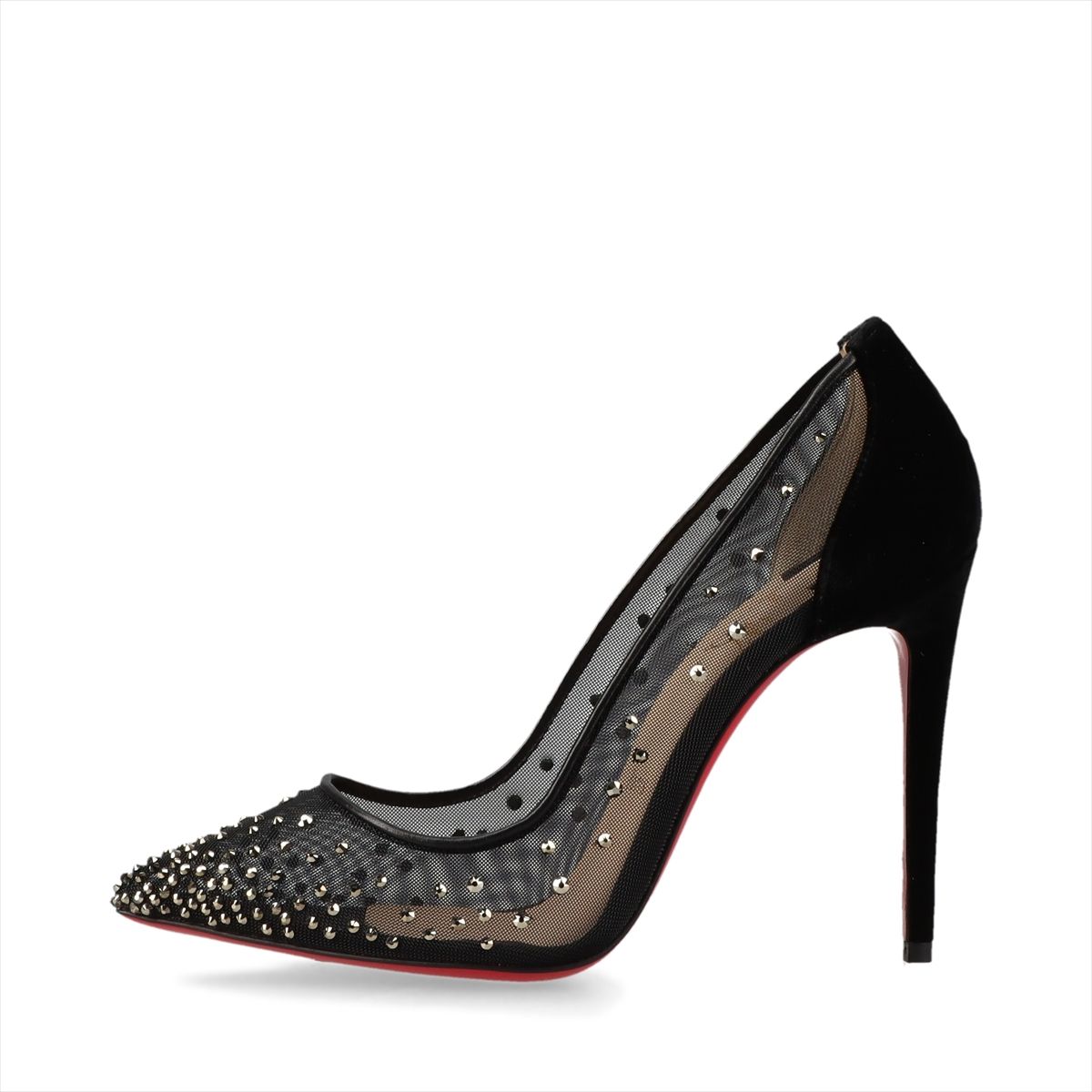 【中古】クリスチャンルブタン FOLLIES STRASS 天鵞絨×なめし革 パンプス 36.5 レディース 黒いこと メッシュ 伝達ルート石ころ 箱 保護すること袋あり