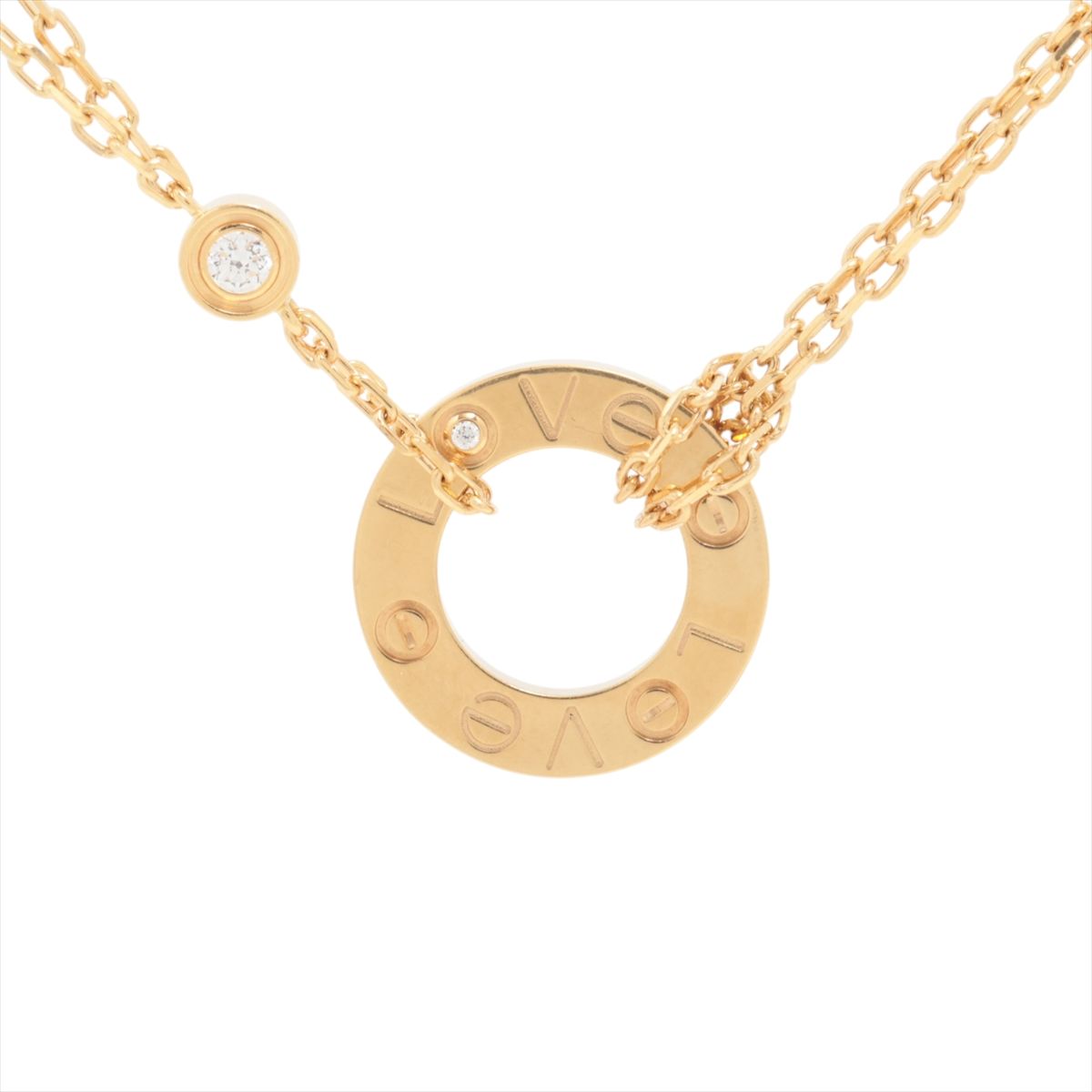 【中古】カルティエ ラブサークル 2P ダイヤ ネックレス 750(YG) 6.4g