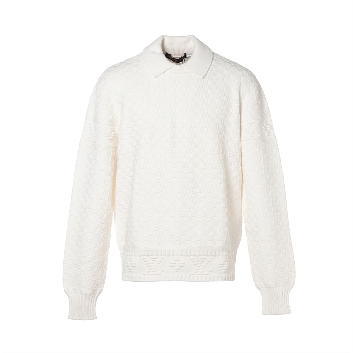 【中古】ヴィトン 23AW 人絹×ナイロン 編み物 M メンズ 白いこと  RM232 LVダミエウールブレンドプルオーバー