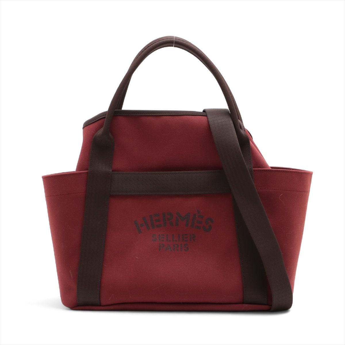 【中古】エルメス サックドパンサージュ グルーム 帆布 ボルドーワイン ゴールド金具 B:2023年