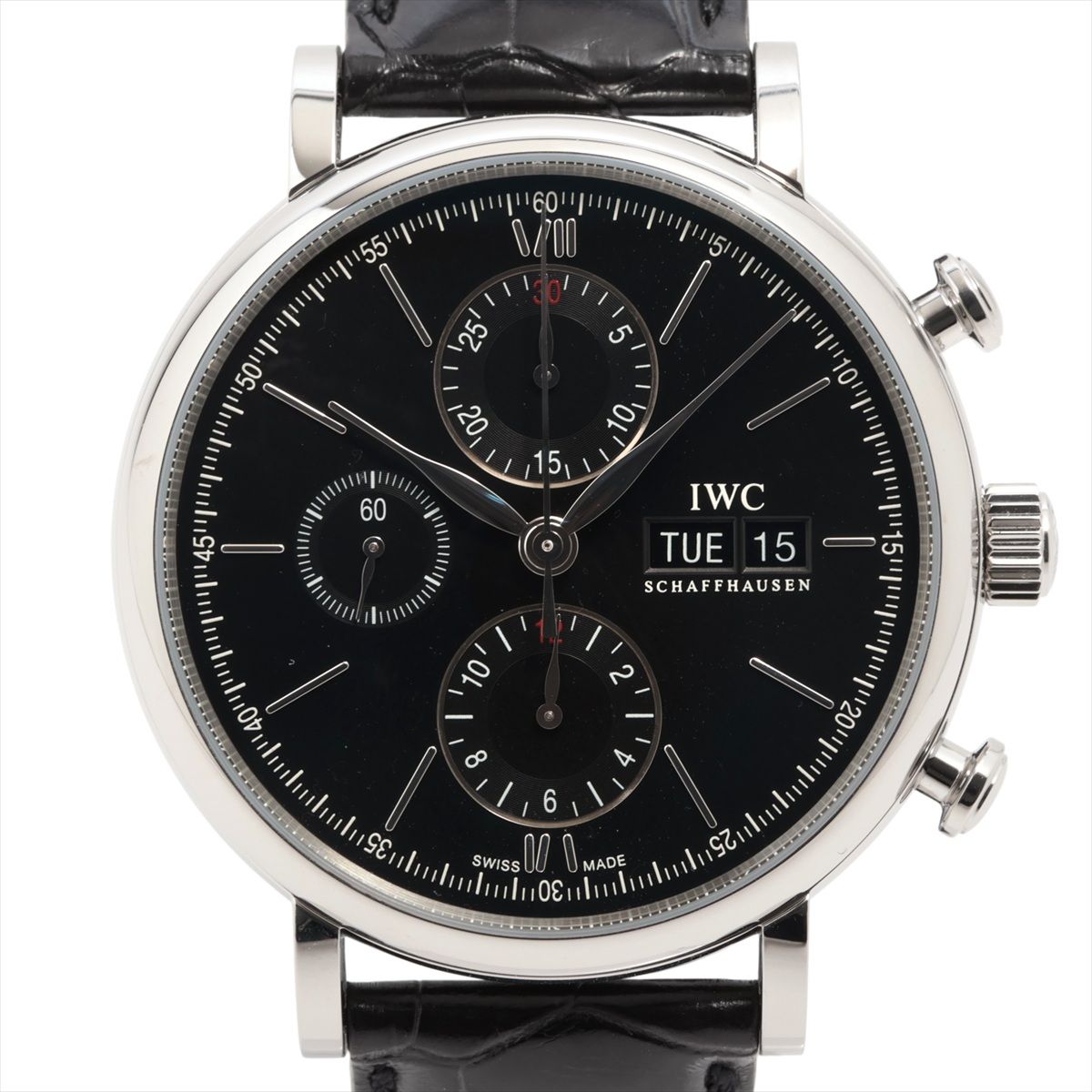 【中古】IWC ポートフィノ クロノグラフ IW391029 SS SS×革 AT ブラック文字盤