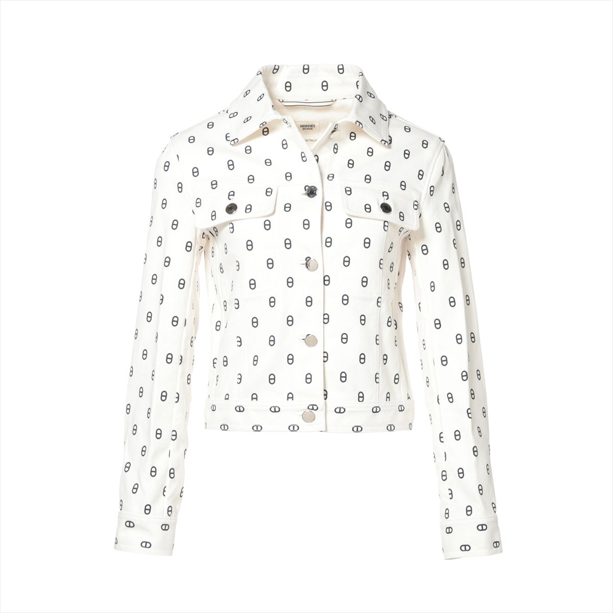 【中古】エルメス シェーヌダンクル 23SS 綿織物×ポリウレタン ジーンズ上衣 34 レディース 白いこと  36-7203 3E0231D5 セリエボタン