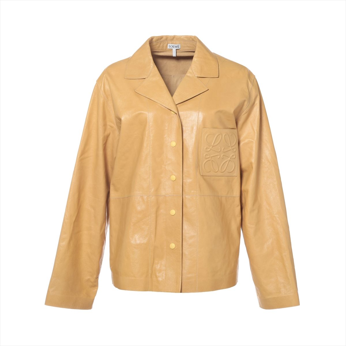 【中古】ロエベ アナグラム レザー ジャケット 34 レディース イエロー S540Y31L10 スレ有 シワ有