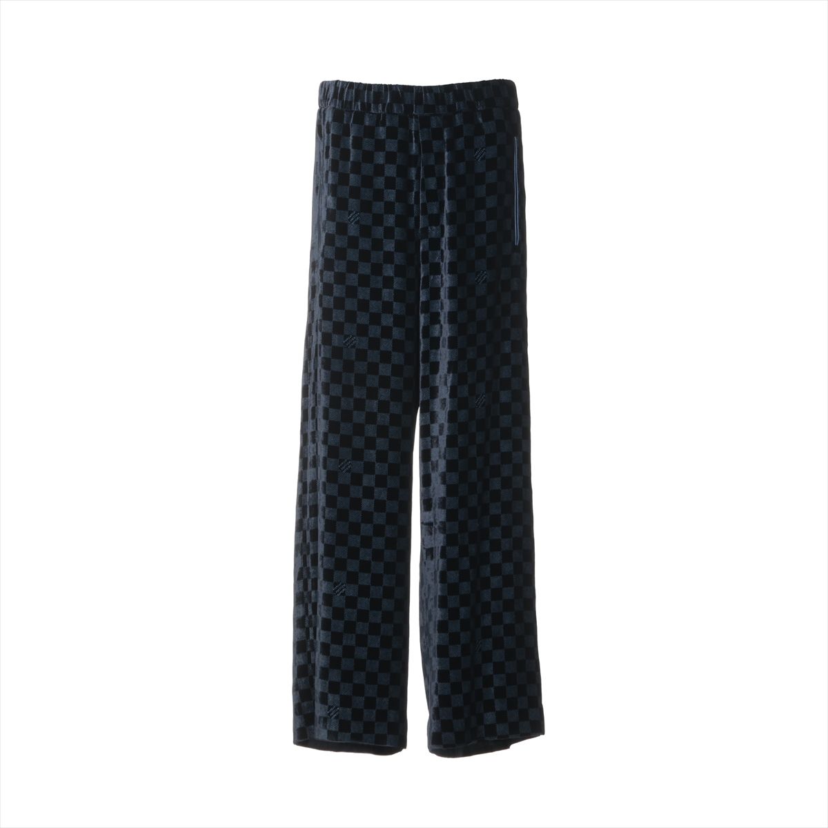【中古】ヴィトン 25SS レーヨン&times;シルク スウェットパンツ 44 メンズ ネイビー&times;ブルー RM251MF ダミエ 股付近に裂け有 スレ有｜ALLU 店