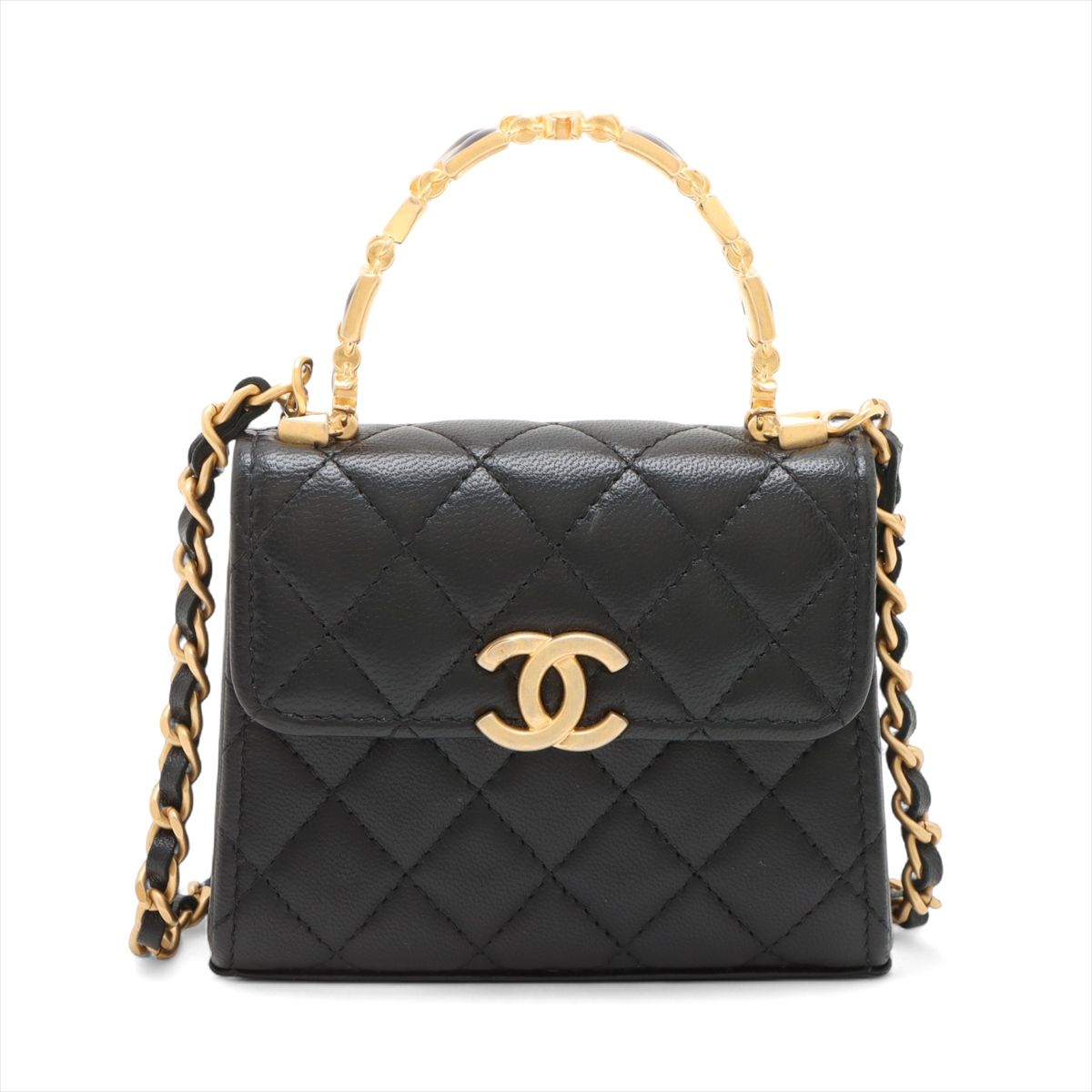 【中古】シャネル マトラッセ ラムスキン チェーンショルダーバッグ ブラック ゴールド金具 ランダムシリアル|ALLU 店