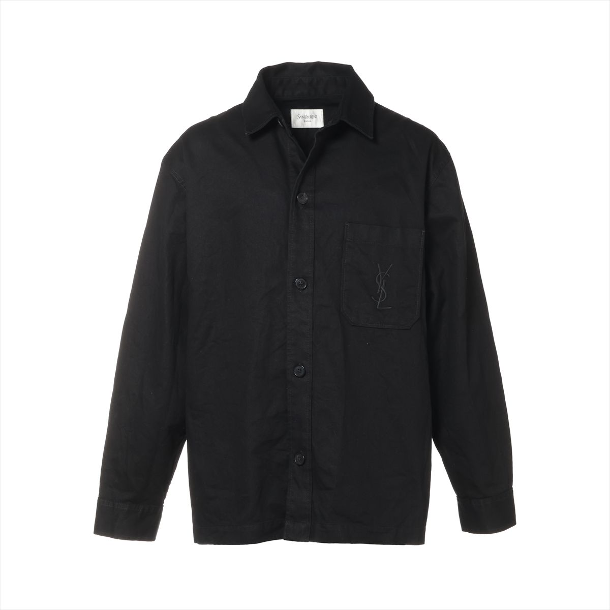 【中古】サンローランパリ 25年 綿織物×リネン ジーンズプルオーバー L メンズ 黒いこと  838697 カサンドラオーバーシャツ  YSLロゴタイプ スレ 毛羽立ち
