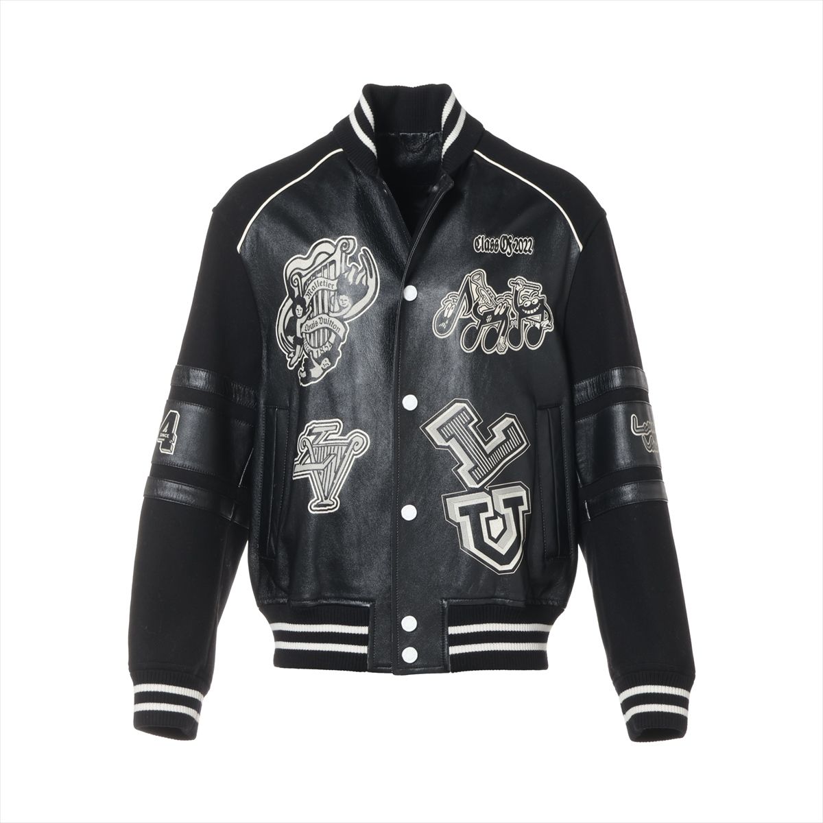 【中古】ヴィトン 23SS ウール×レザー スタジャン 46 メンズ ブラック RM231M HOL07EU35 レザーバーシティスタジャンブルゾン 毛玉あり