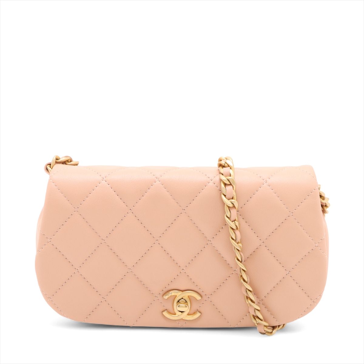 【中古】シャネル マトラッセ ラムスキン チェーンショルダーバッグ ピンク ゴールド金具 31番台 AP2358|ALLU 店