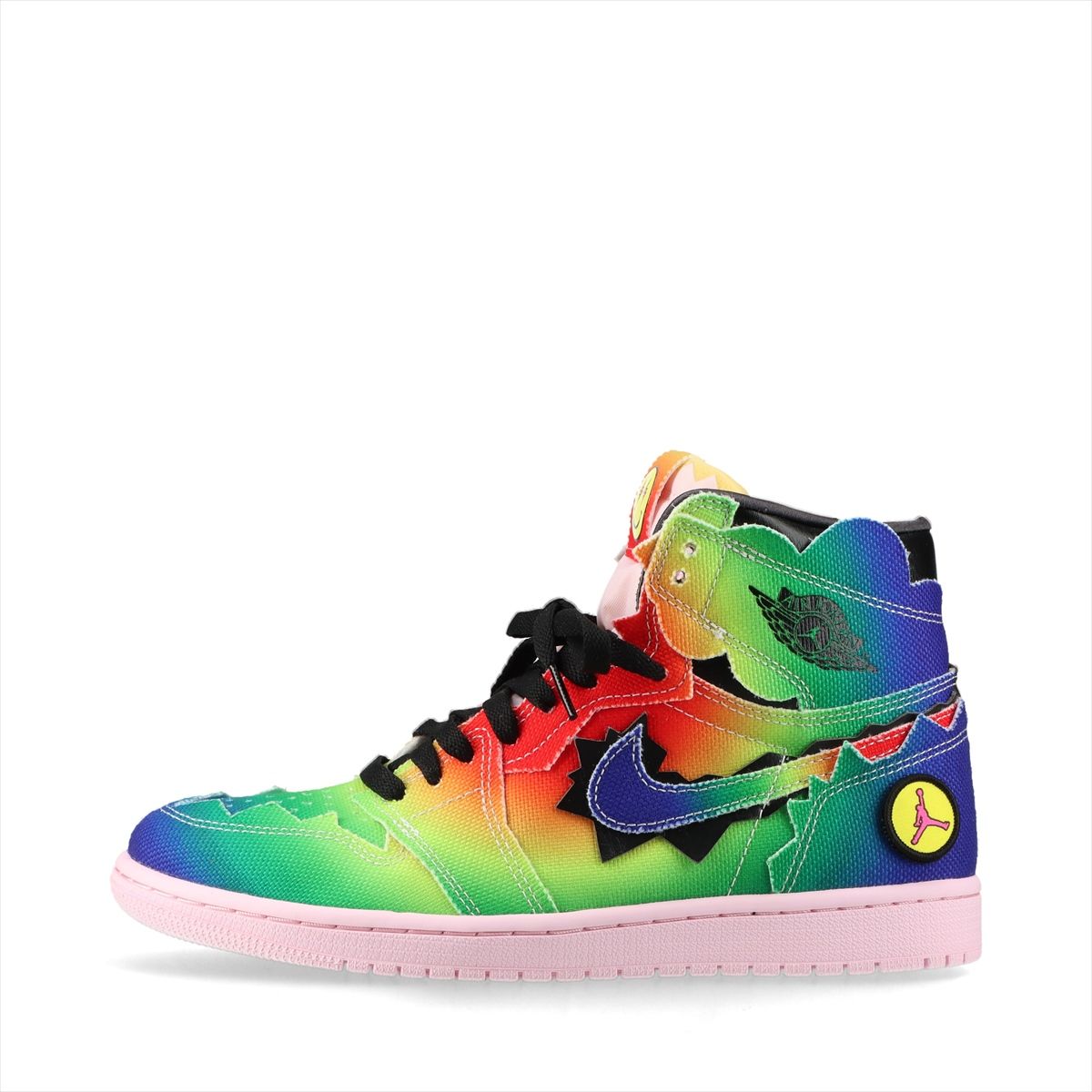 【中古】ナイキ×J・バルヴィン AIR JORDAN 1 RETRO HIGH OG キャンバス×レザー ハイカットスニーカー 26cm メンズ マルチカラー DC3481-900 レインボー パッチ 替え紐3種 箱あり
