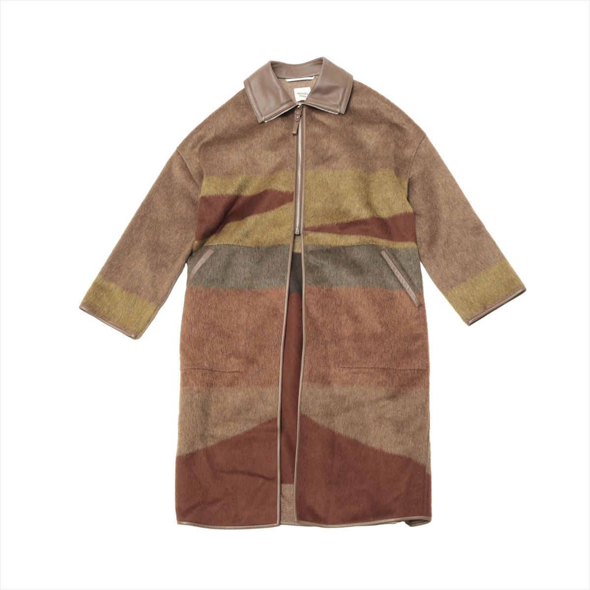 【中古】エルメス ナデージュ ヴァネ シビュルスキー 22-23AW カシミヤ&times;レザー コート 34 レディース カーキ 2H0113DD 27-7115 Look54｜ALLU 店