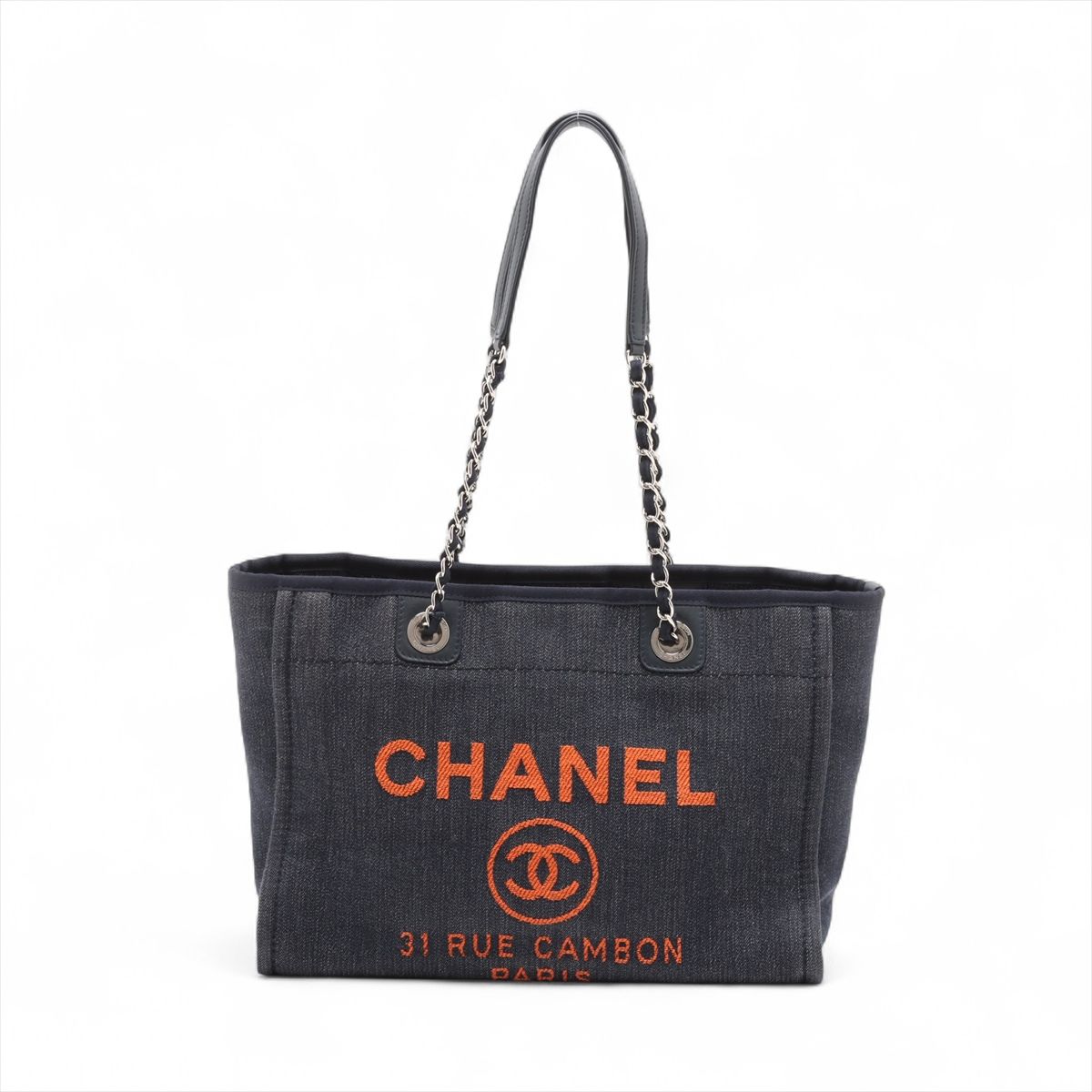 【中古】シャネル ドーヴィルMM デニム チェーントートバッグ ネイビー シルバー金具 26番台|ALLU 店