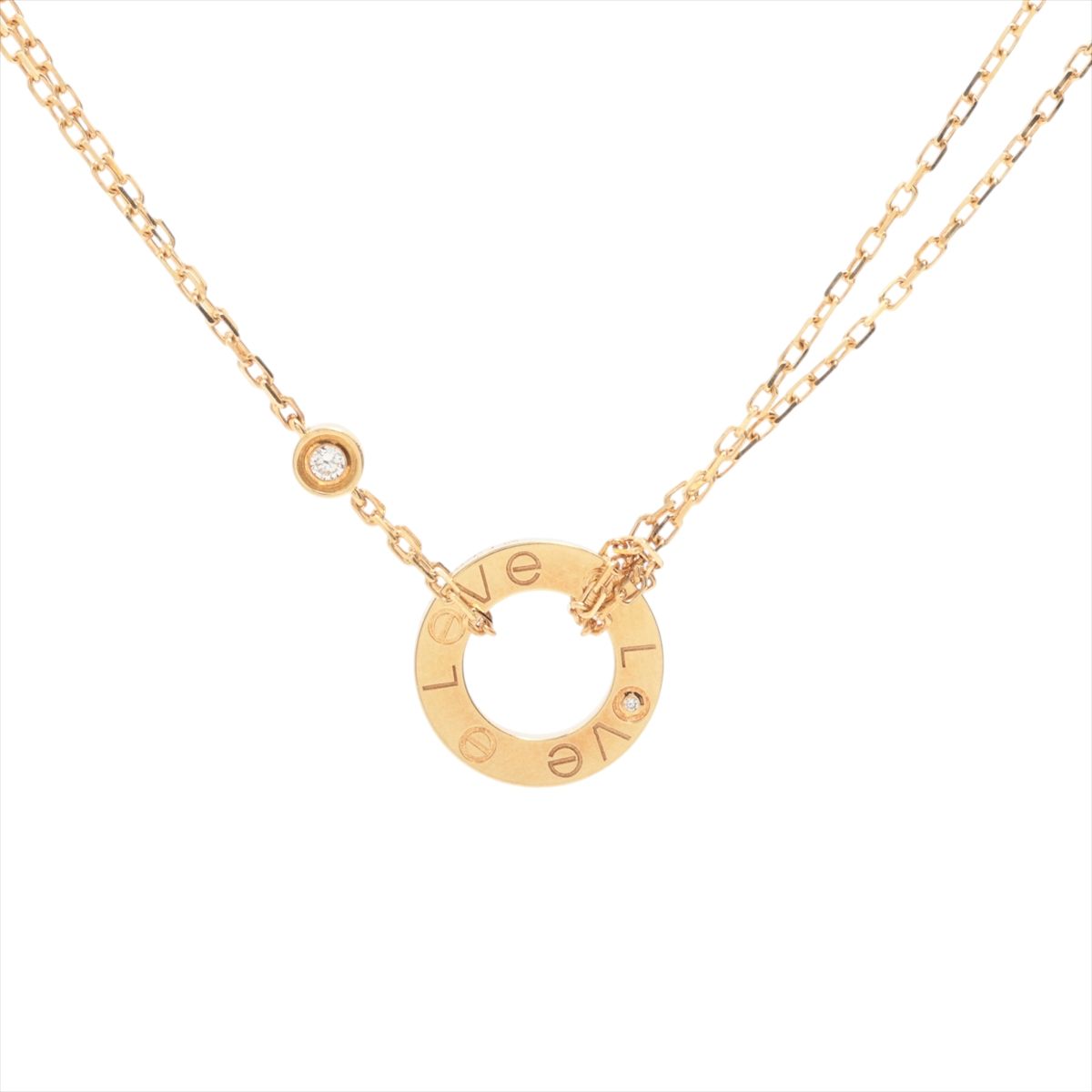 【中古】カルティエ ラブサークル 2P ダイヤ ネックレス 750(YG) 6.2g
