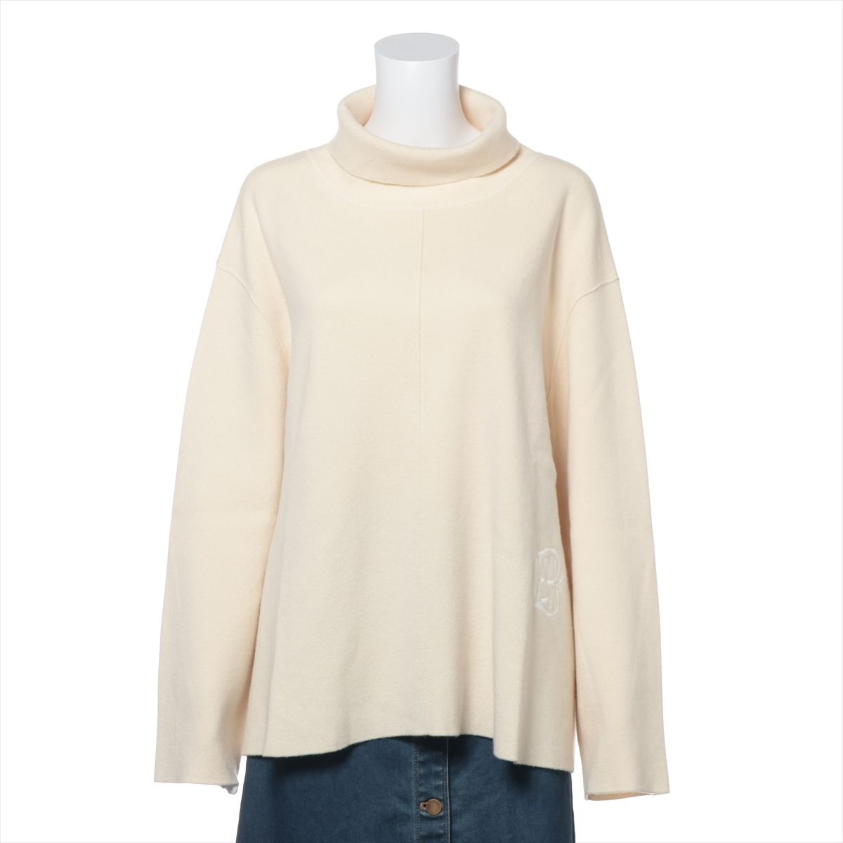 【中古】ブラミンク ウール×カシミヤ タートルネックニット 36 レディース アイボリー シワ有 12Gハイネックロングスリーブ
