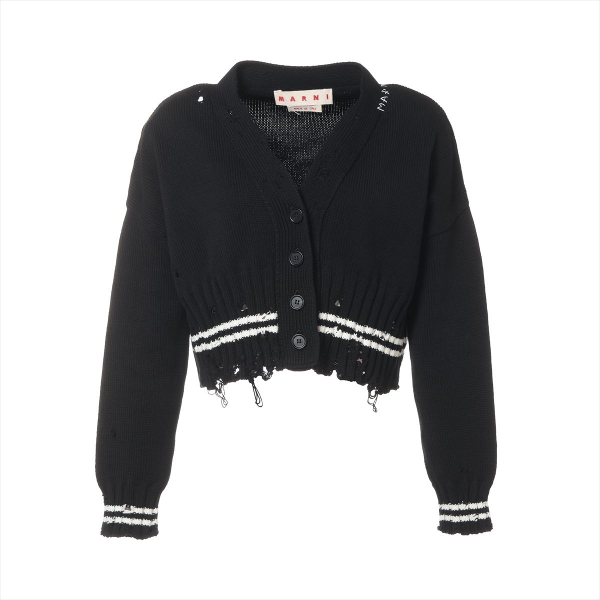 【中古】マルニ 25AW 綿織物 ジレー 36 レディース 黒いこと  CDMD0223Q0 ダメージショートカーディガン