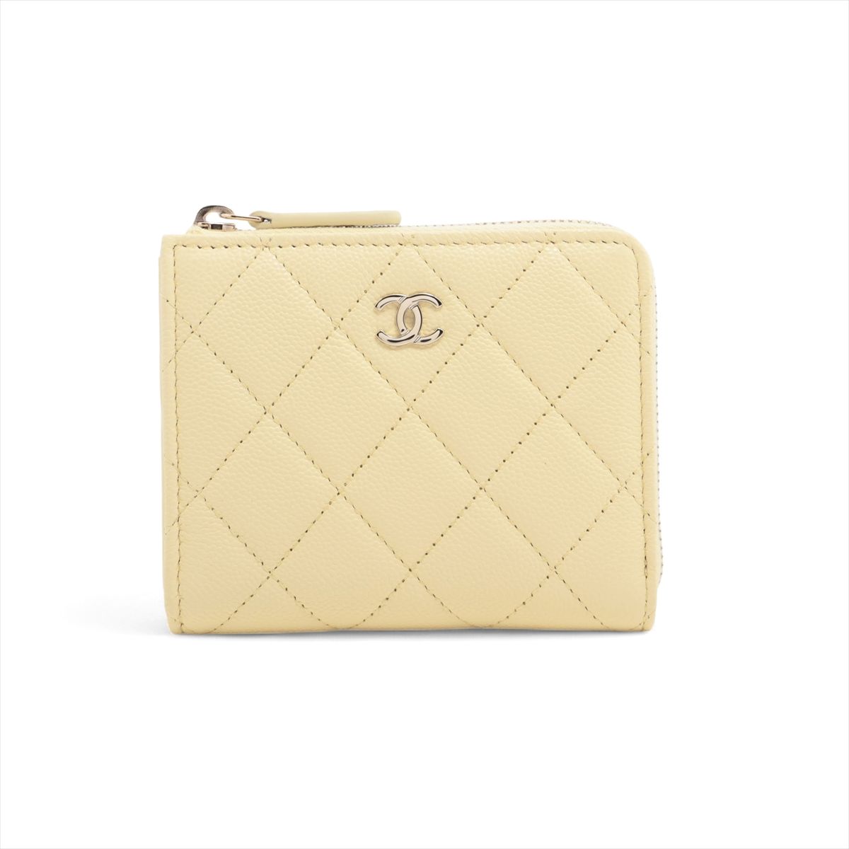 【中古】シャネル マトラッセ キャビアスキン コンパクトウォレット イエロー ゴールド金具 ランダムシリアル｜ALLU 店