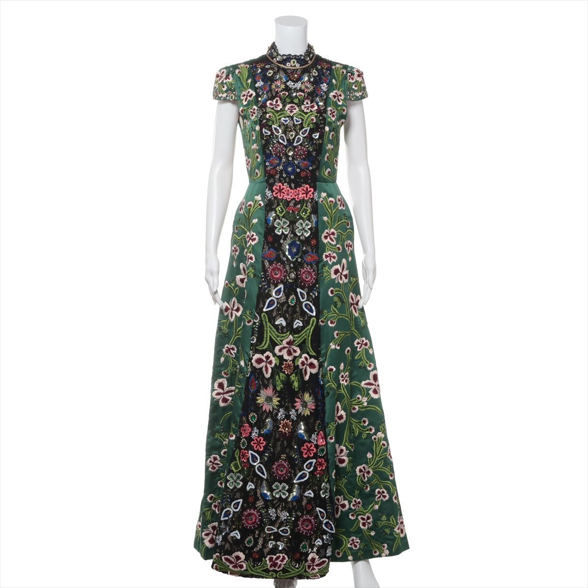 【中古】アリスアンドオリビア ステイシー ベンデット 17-18AW コットン×ポリエステル ワンピース 2 レディース グリーン GG707E29507 ビーズ スパンコール ビジュー