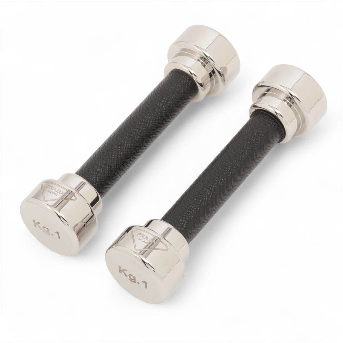 【中古】プラダ Re Nylon リ ナイロン 唖鈴 なめし革×金属元素 黒いこと×しろがね色 2XD009 ハンドウェイト Re Nylon リ ナイロン 専用入れもの