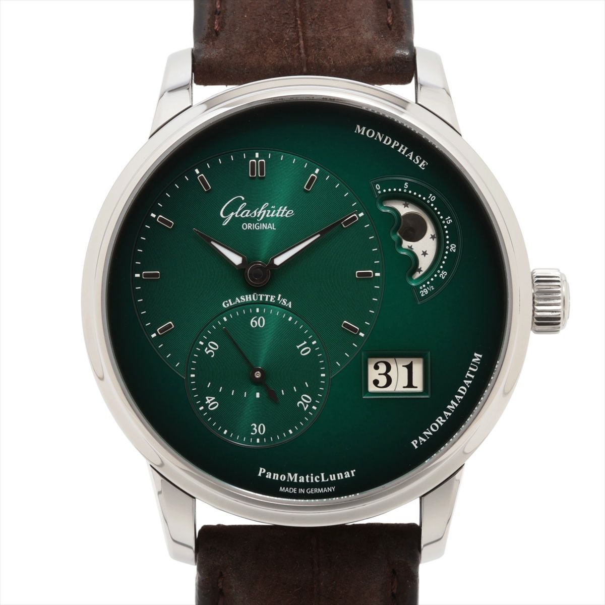 【中古】グラスヒュッテオリジナル パノマティックルナ 1-90-02-13-32-31 SS SS×革 AT グリーン文字盤