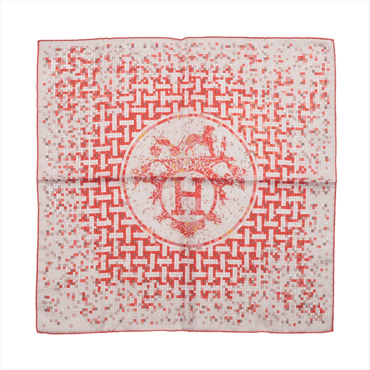 【中古】エルメス カレ45 MosaiqueAu24モザイク24 スカーフ シルク レッド